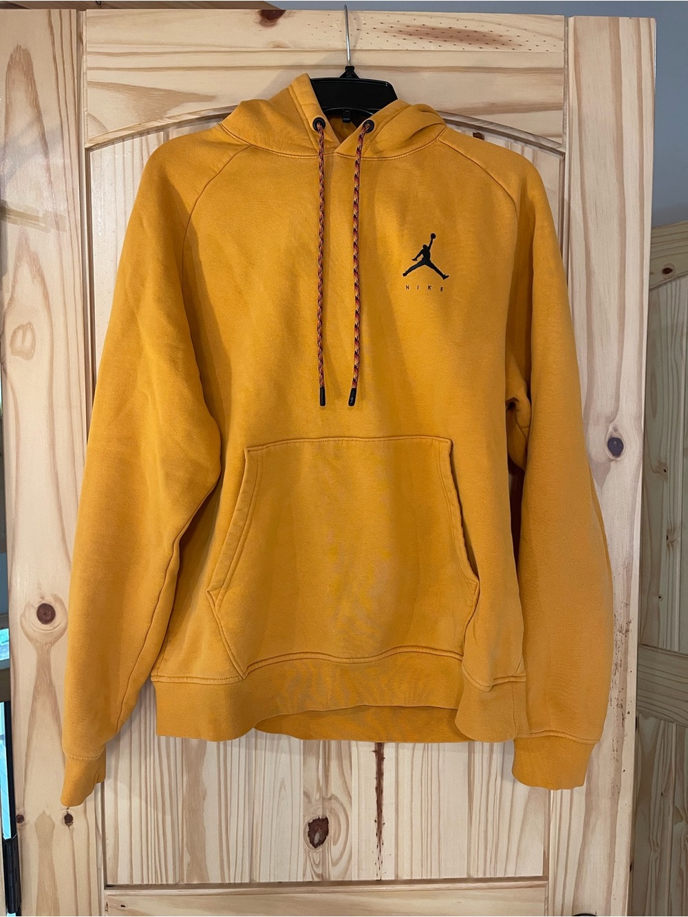 Nike Jordan Men's Mustard Yellow Pullover Hoodie with Black Jumpman